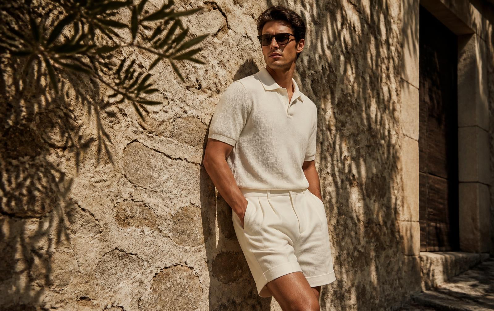 Model wearing the Murinni Heritage Almond set beside a stone wall